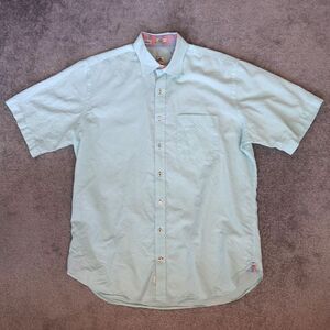 Peter Millar Shirt Men's L Mint Green Button Up Short Sleeve Golf Cotton Casual